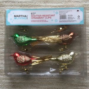 Martha Stewart Christmas 6 Glass Like Streamers Bird Clip On Tree Ornaments